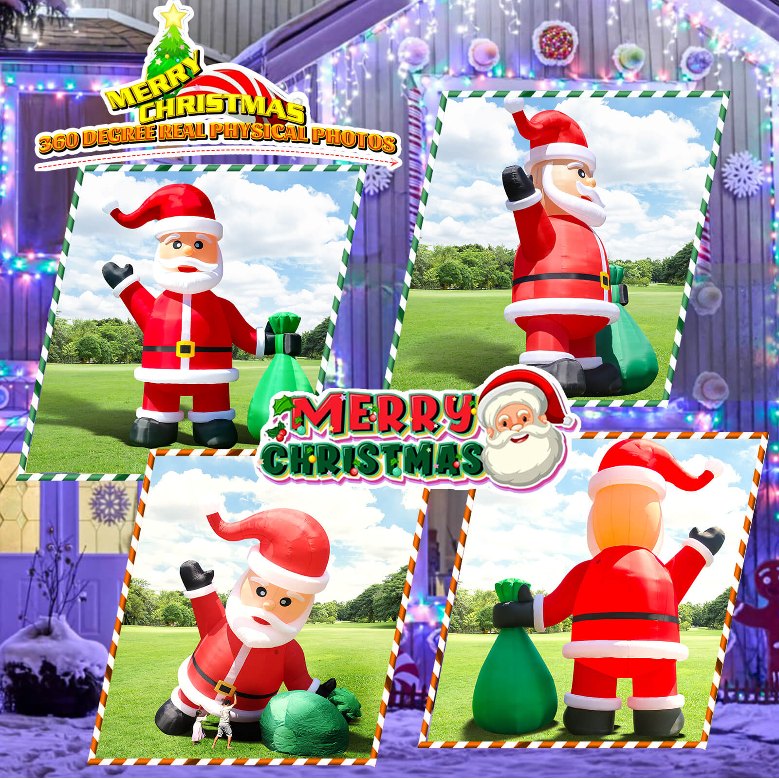 33ft Giant Inflatable Santa Christmas Outdoor Decor with Green Gift Bag Bouncinlife