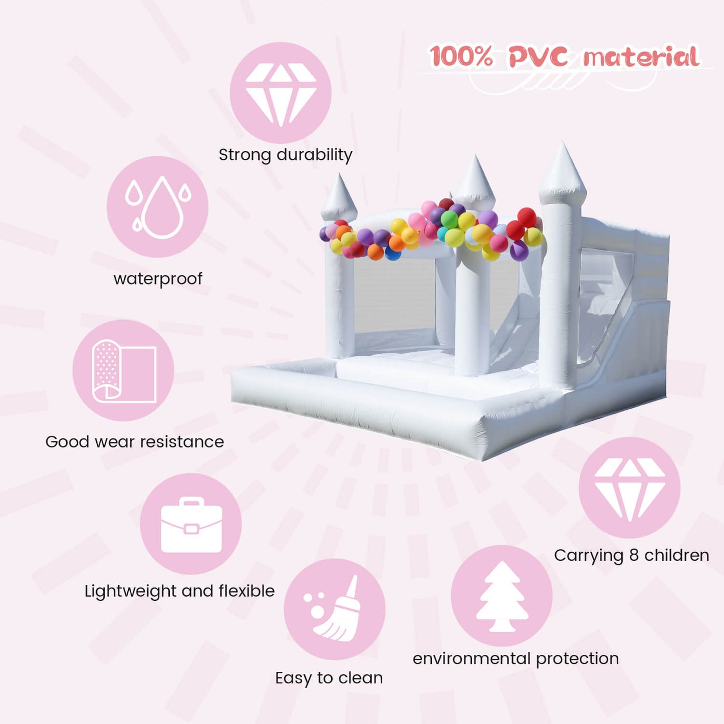 13ft Commercial White Bounce House for Kids White Jumping Castle with Slide & Ball Pool for Biday Backyard Toys