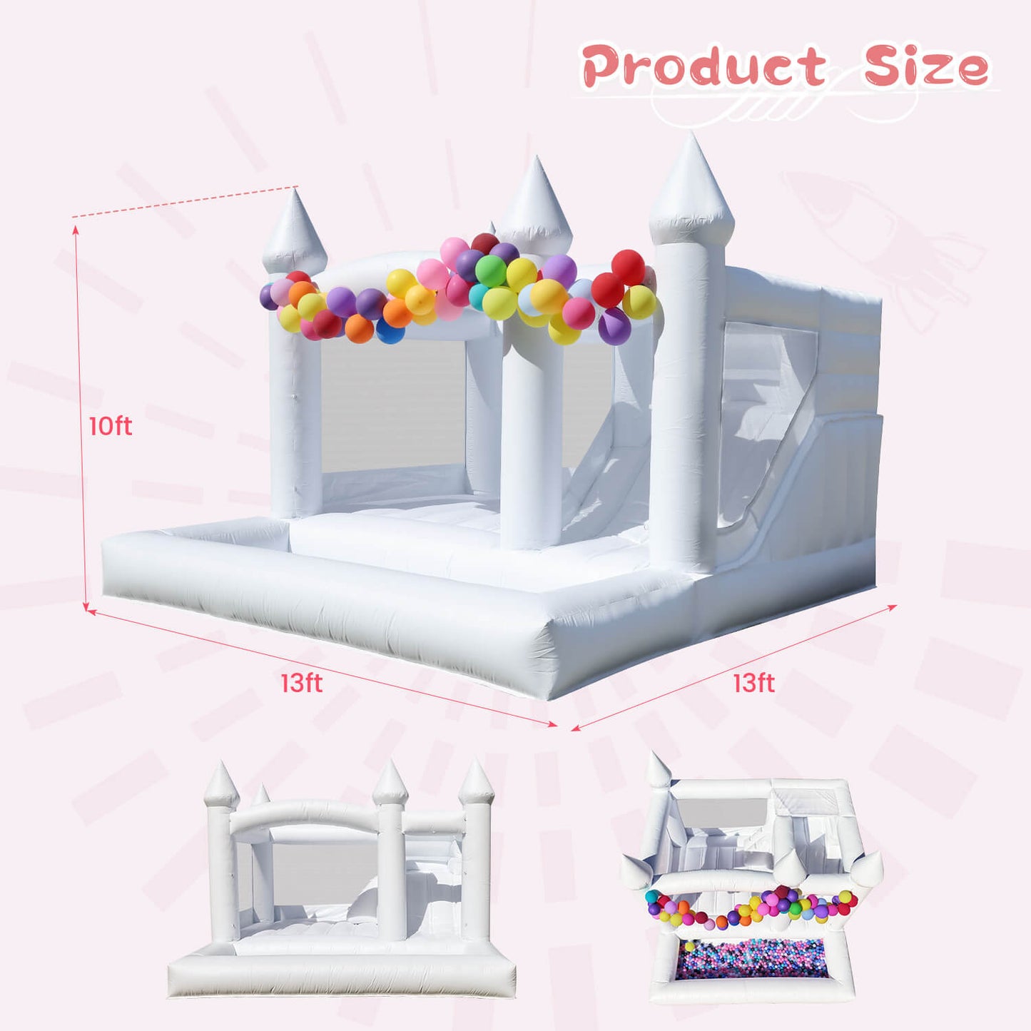 13ft Commercial White Bounce House for Kids White Jumping Castle with Slide & Ball Pool for Biday Backyard Toys