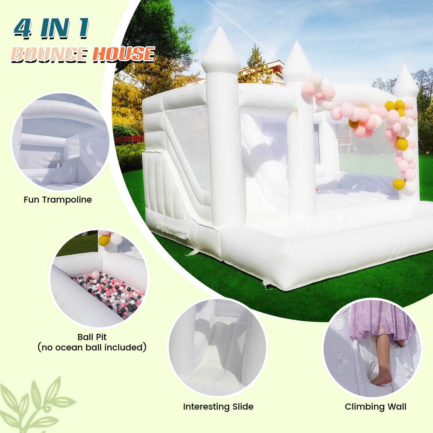 white bounce house with slide ball pit bouncinlife