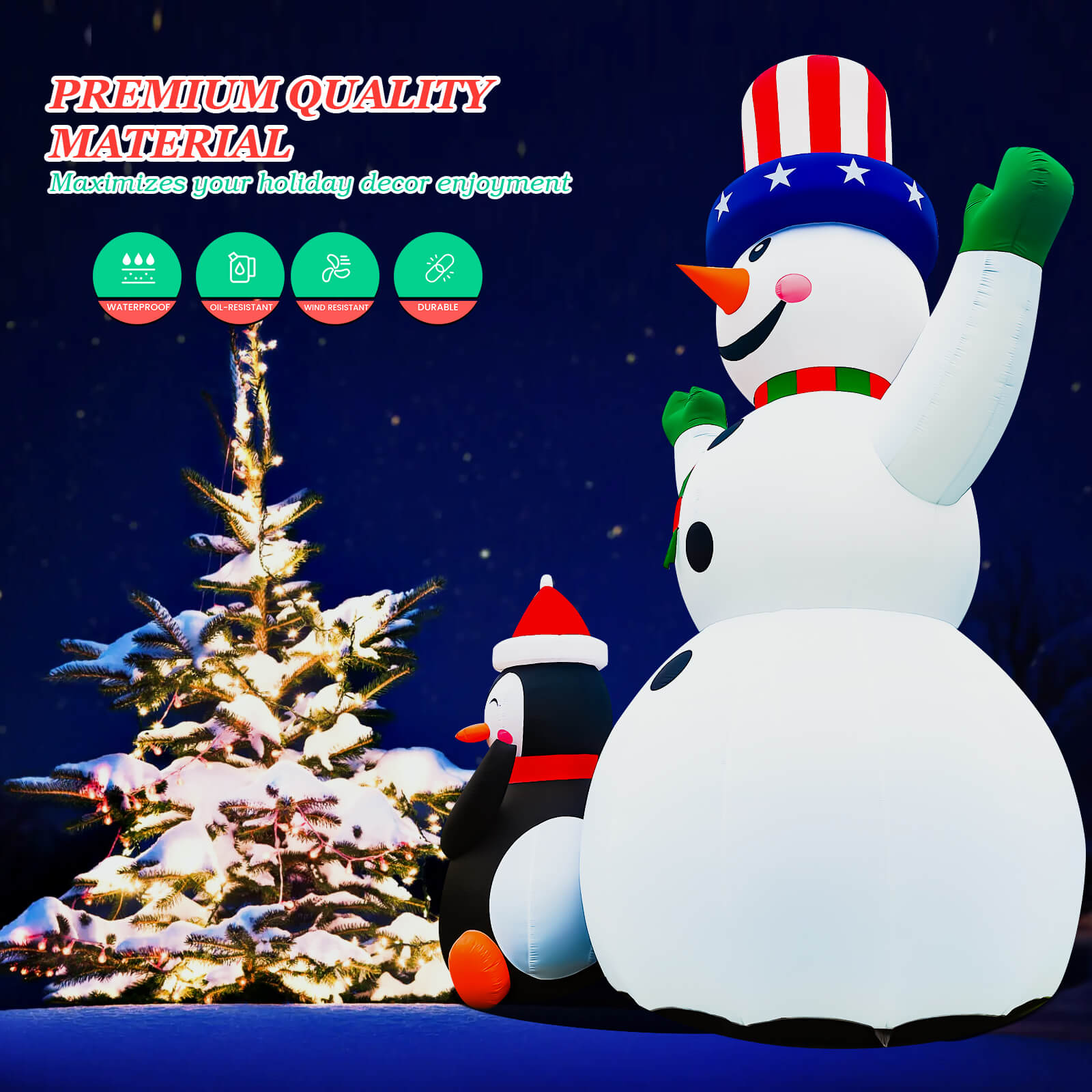 26 / 33 FT Christmas Inflatable Snowman with Penguins, Durable Snowman Inflatable Outdoor,Blow Up Snowman Inflatable for Yard Decoration Bouncinlife