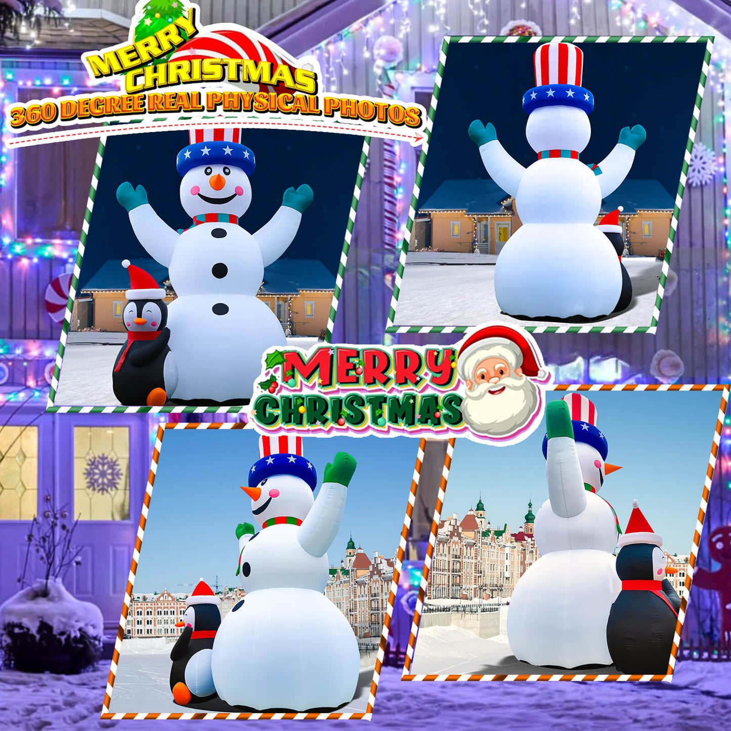26 / 33 FT Christmas Inflatable Snowman with Penguins, Durable Snowman Inflatable Outdoor,Blow Up Snowman Inflatable for Yard Decoration Bouncinlife