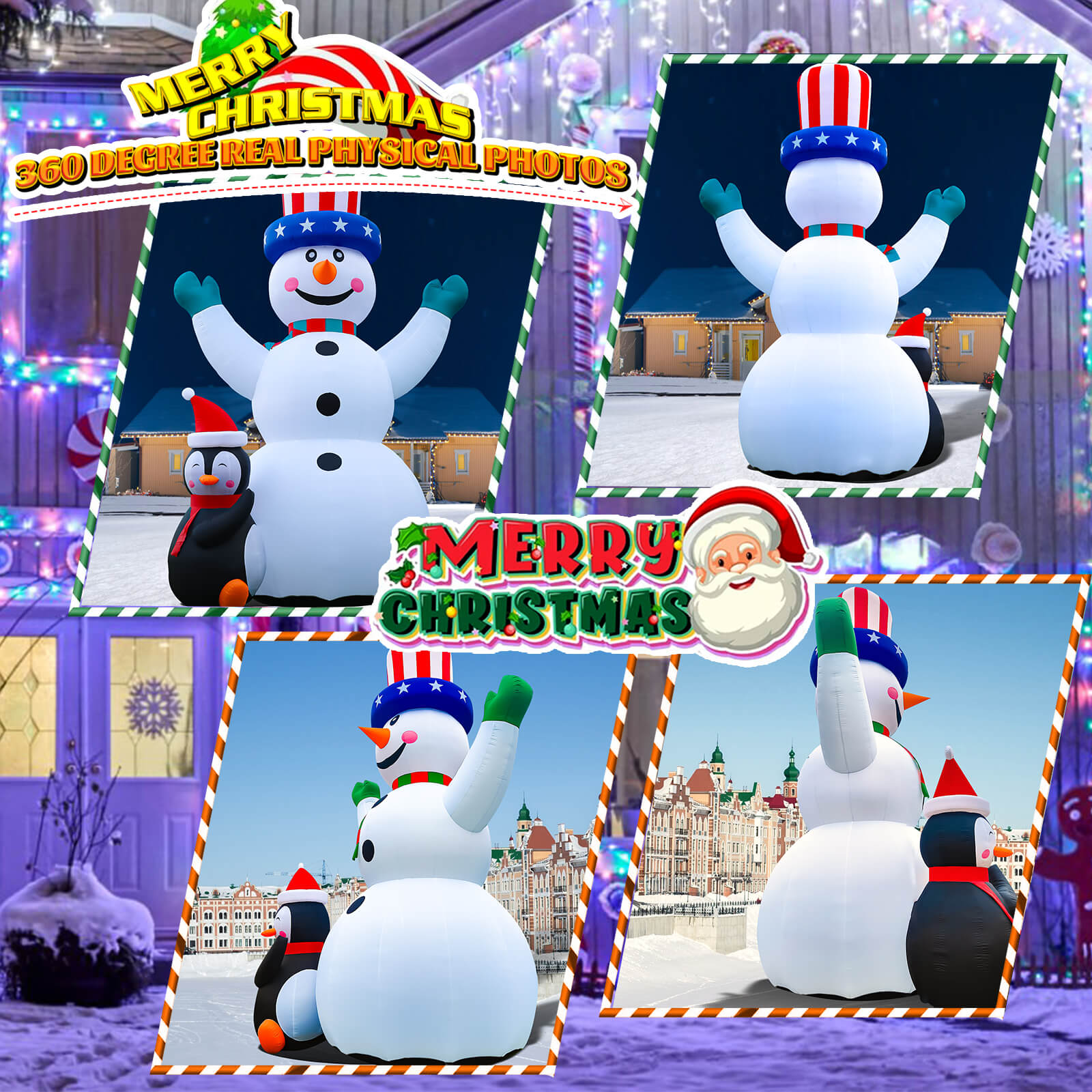 26 / 33 FT Christmas Inflatable Snowman with Penguins, Durable Snowman Inflatable Outdoor,Blow Up Snowman Inflatable for Yard Decoration Bouncinlife