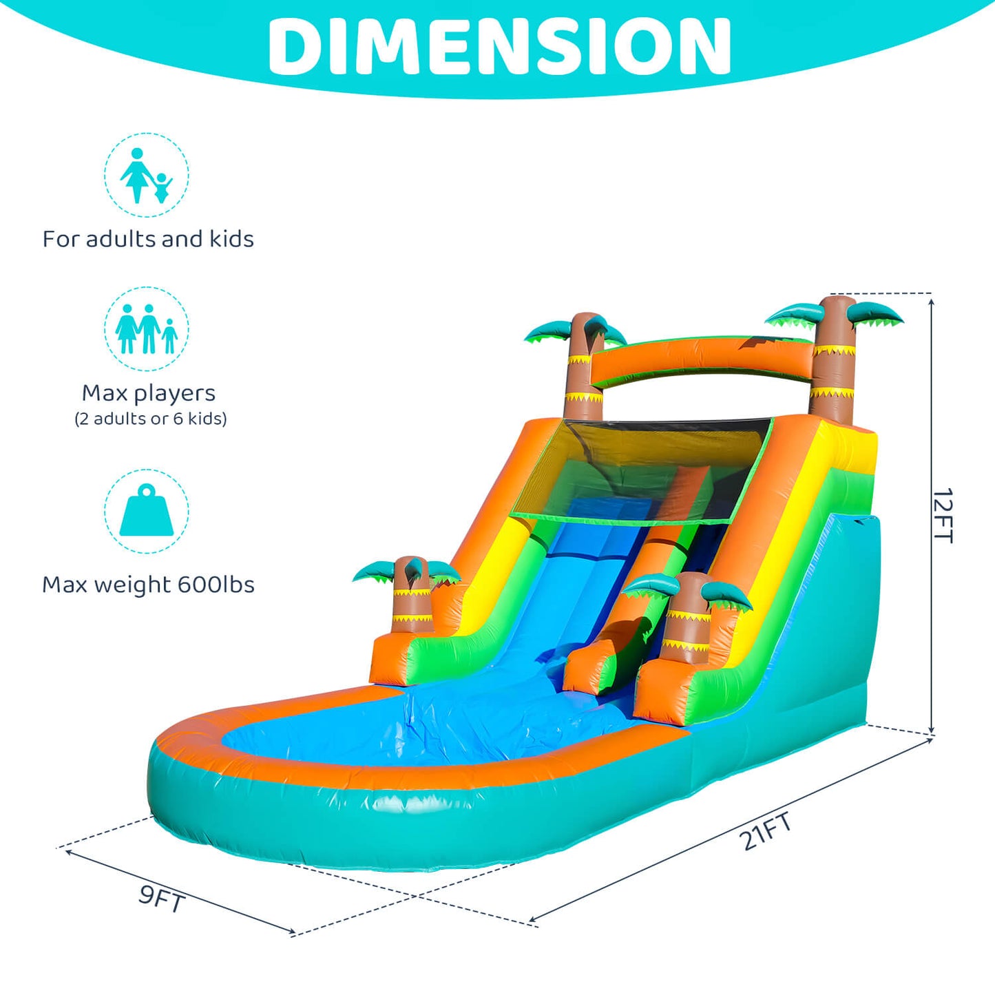 21ft Inflatable Water Slide with Pool Bouncy Slide with Blower for Kids Party Bouncinlife