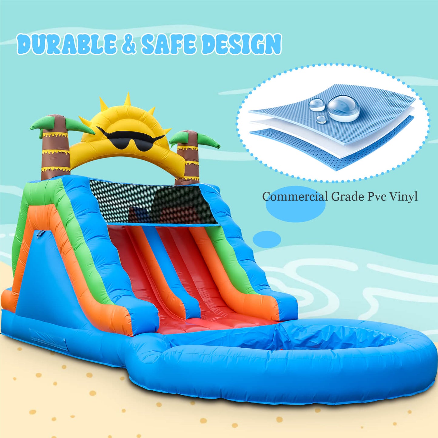 23FT Commercial Water Slide for Kids Adults Heavy Duty Dual Water Slide with Splash Pool