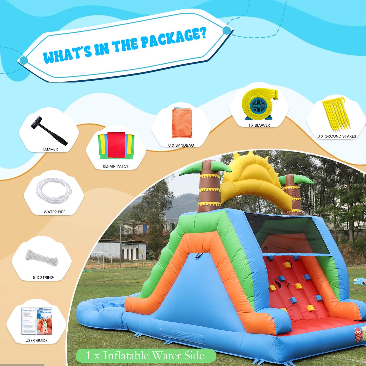 23FT Commercial Water Slide for Kids Adults Heavy Duty Dual Water Slide with Splash Pool