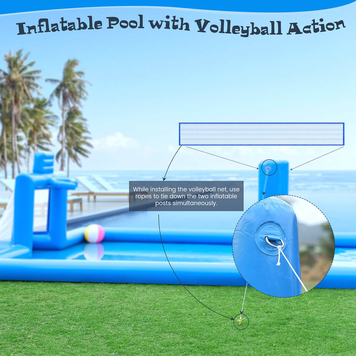 33 FT Inflatable Volleyball Court 2 in 1 Volleyball Pool Football Court Water Soccer Basketball Field with Blower for Beach Outdoor Party