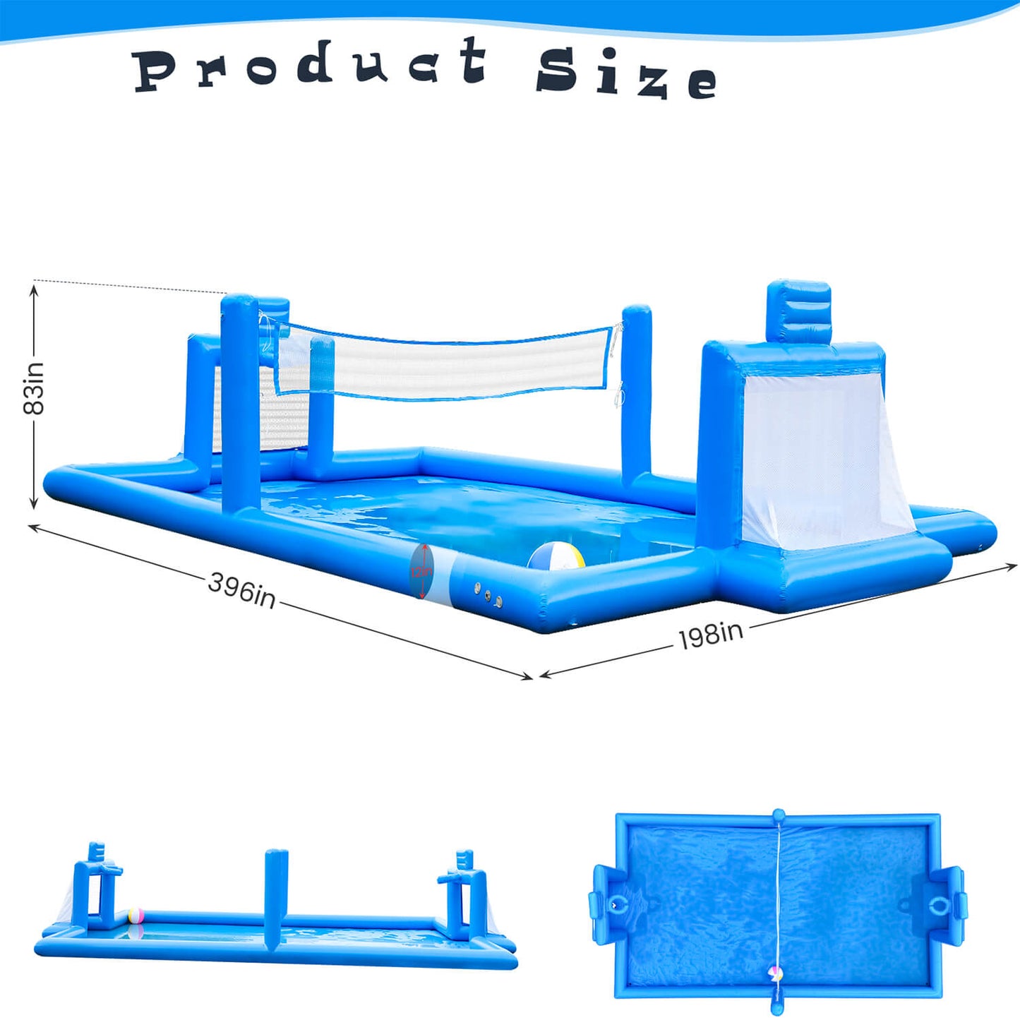 33 FT Inflatable Volleyball Court 2 in 1 Volleyball Pool Football Court Water Soccer Basketball Field with Blower for Beach Outdoor Party