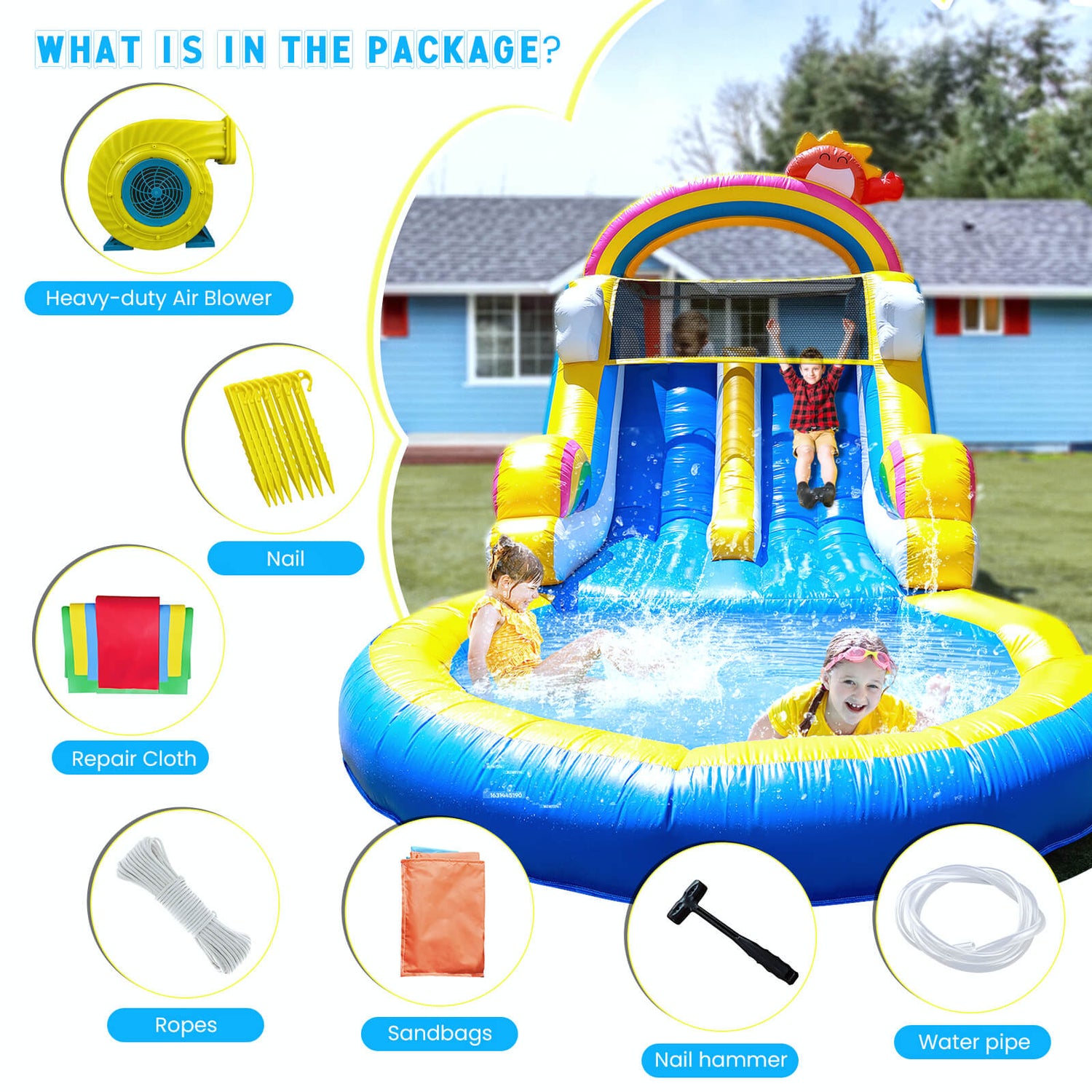 21ft Inflatable Water Slide with Pool Dual Lane & Climbing Wall Blower Included Bouncinlife
