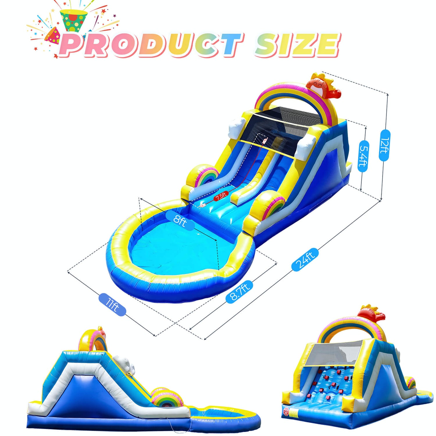 21ft Inflatable Water Slide with Pool Dual Lane & Climbing Wall Blower Included Bouncinlife