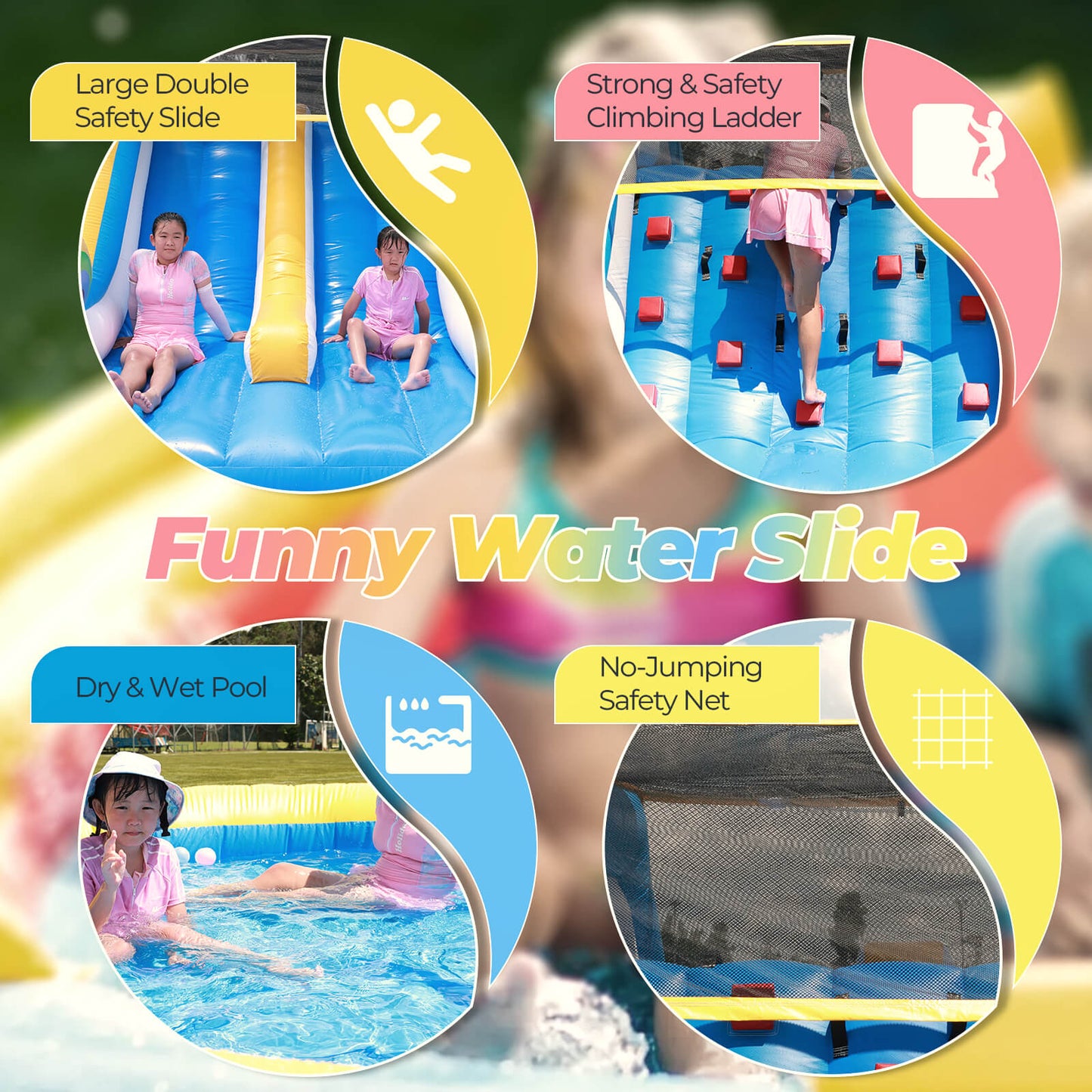 21ft Inflatable Water Slide with Pool Dual Lane & Climbing Wall Blower Included Bouncinlife