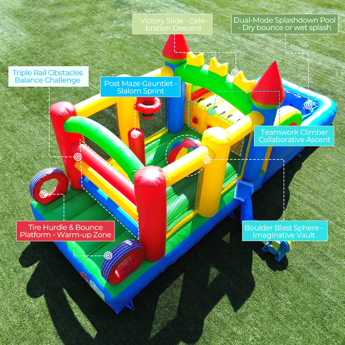 23ft Inflatable Obstacle Course with Water Slide & Blower - Commercial Grade Bouncinlife