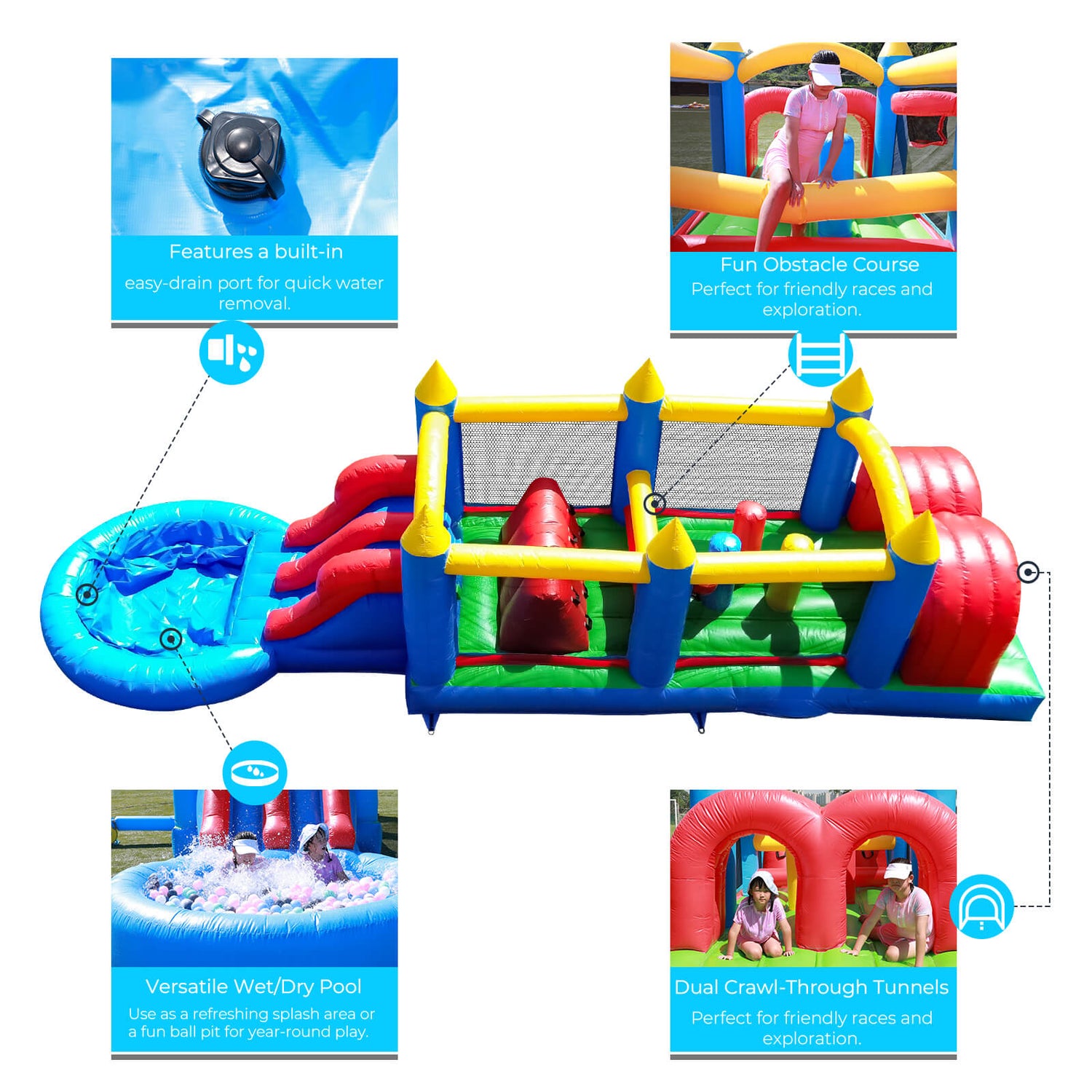 30ft Inflatable Obstacle Course with Water Slide & Blower - Commercial Grade Bouncinlife