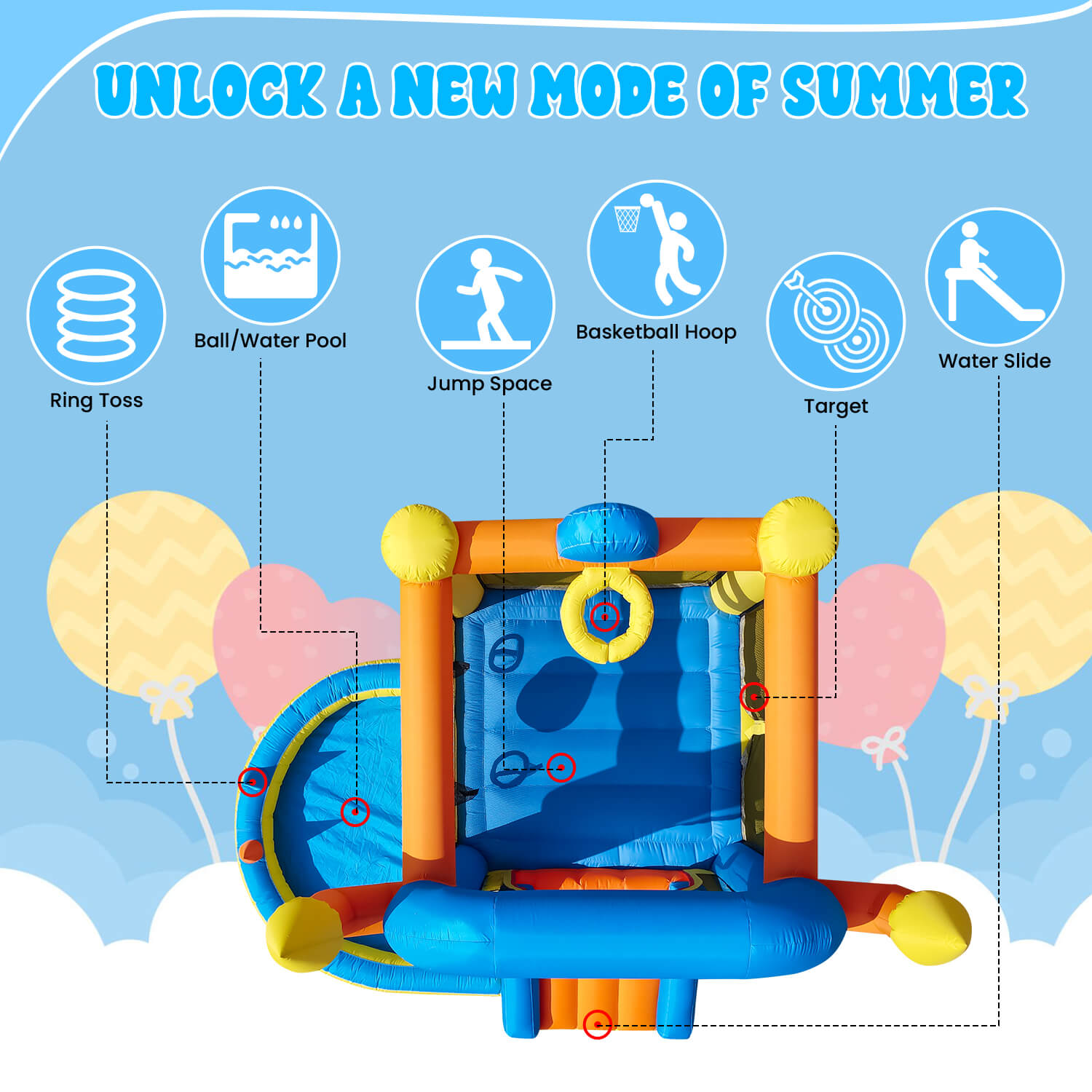 10ft Multi-Fun Bounce House with Target Toss, Ring Throw & Ball Pit – Perfect for Toddlers 1+ Bouncinlife