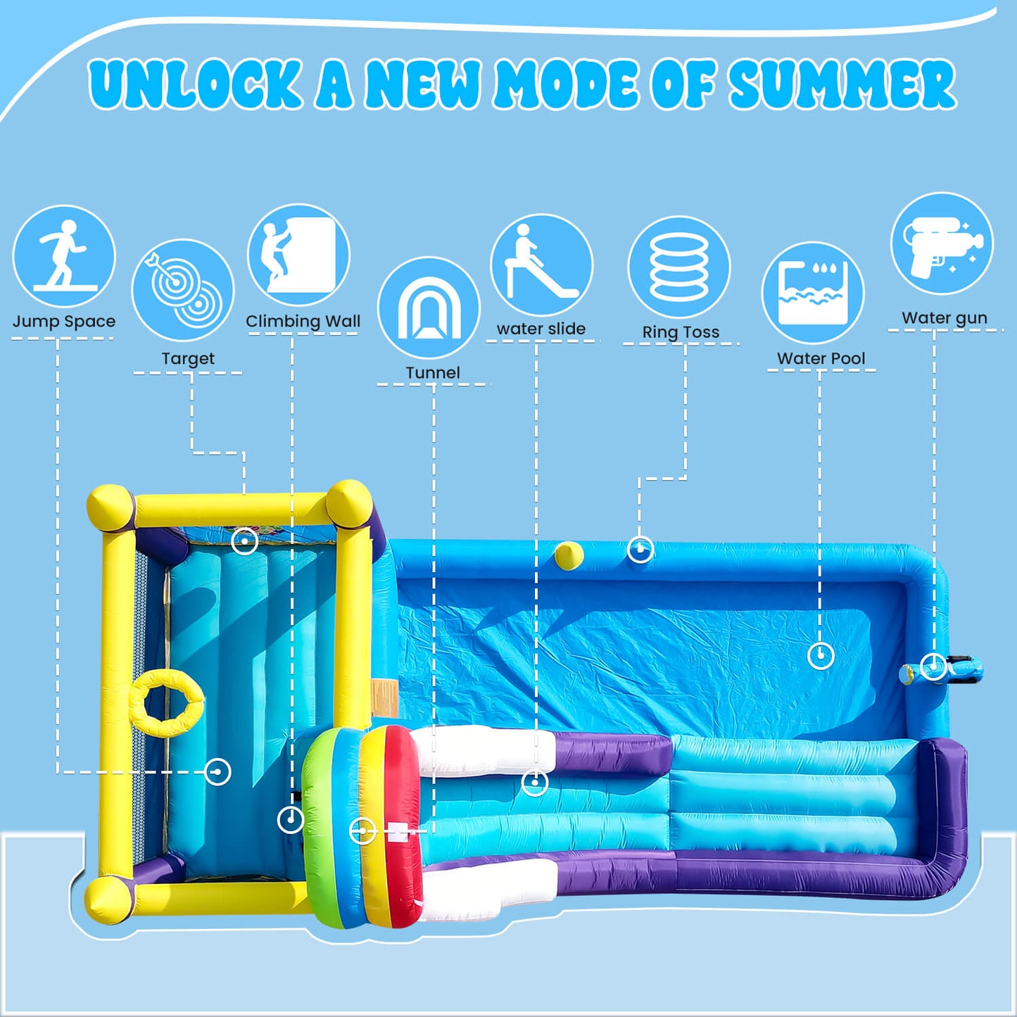 Bouncinlife 16ft Inflatable Water Slide Splash Pool Combo Play House for Kids