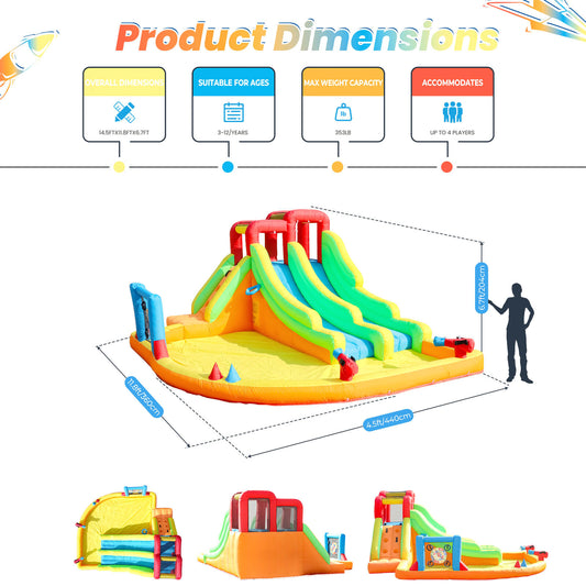 15ft Inflatable Bounce House with Dual Slide Wet Dry Pool for Kids Bouncinlife