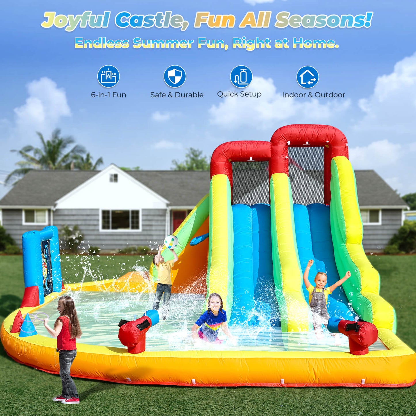 15ft Inflatable Bounce House with Dual Slide Wet Dry Pool for Kids Bouncinlife