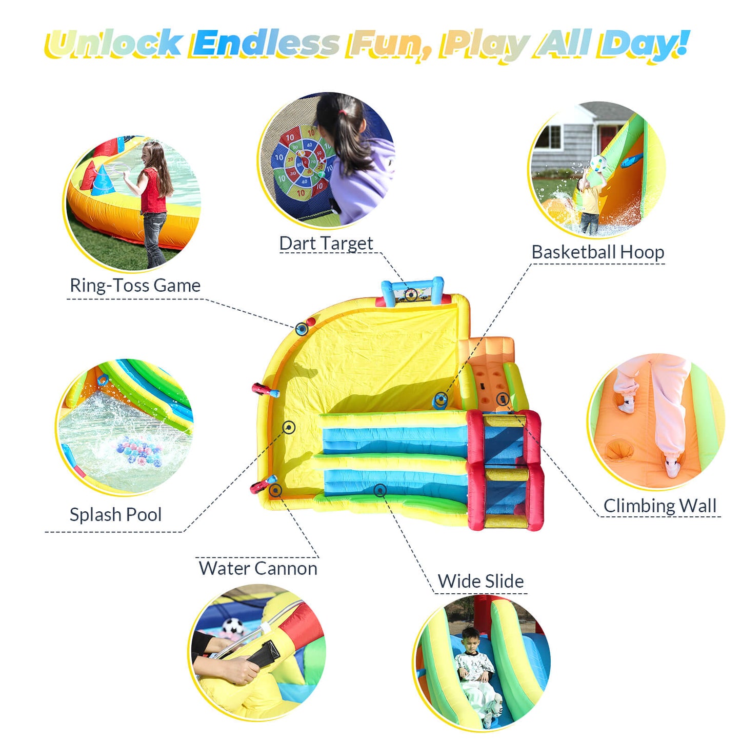 15ft Inflatable Bounce House with Dual Slide Wet Dry Pool for Kids Bouncinlife