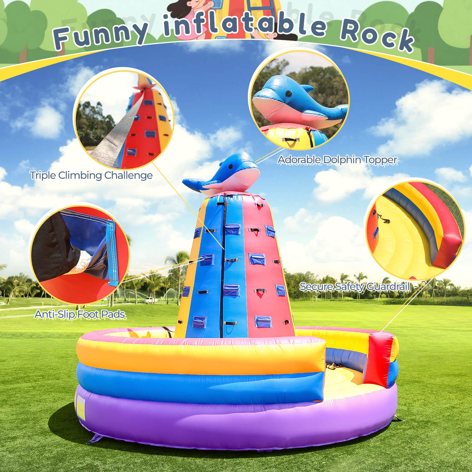12ft Tower Inflatable Climbing Wall for Kids with Blower - Fall Protection & Safety Rope Bouncinlife