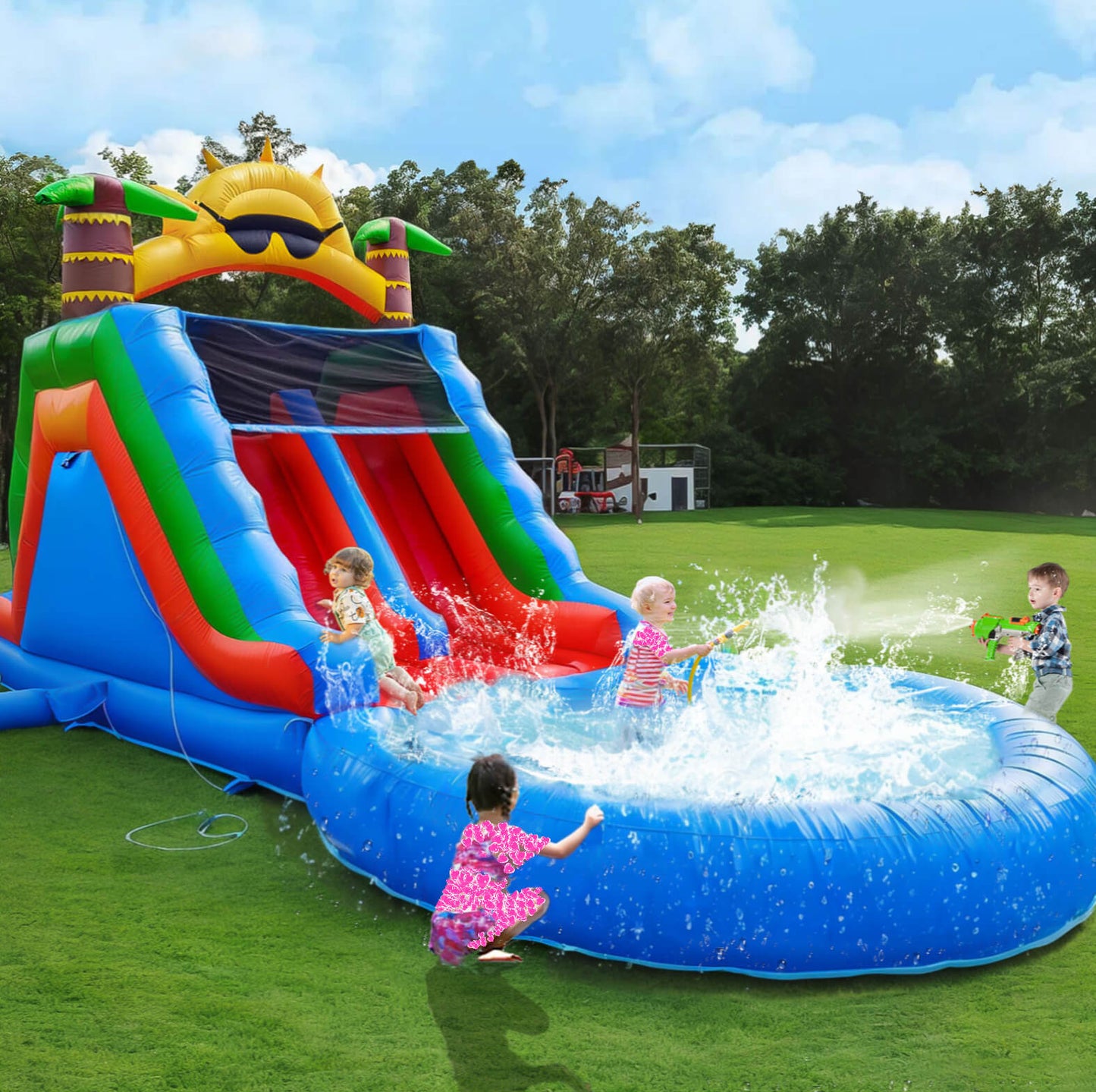 23FT Commercial Water Slide for Kids Adults Heavy Duty Dual Water Slide with Splash Pool