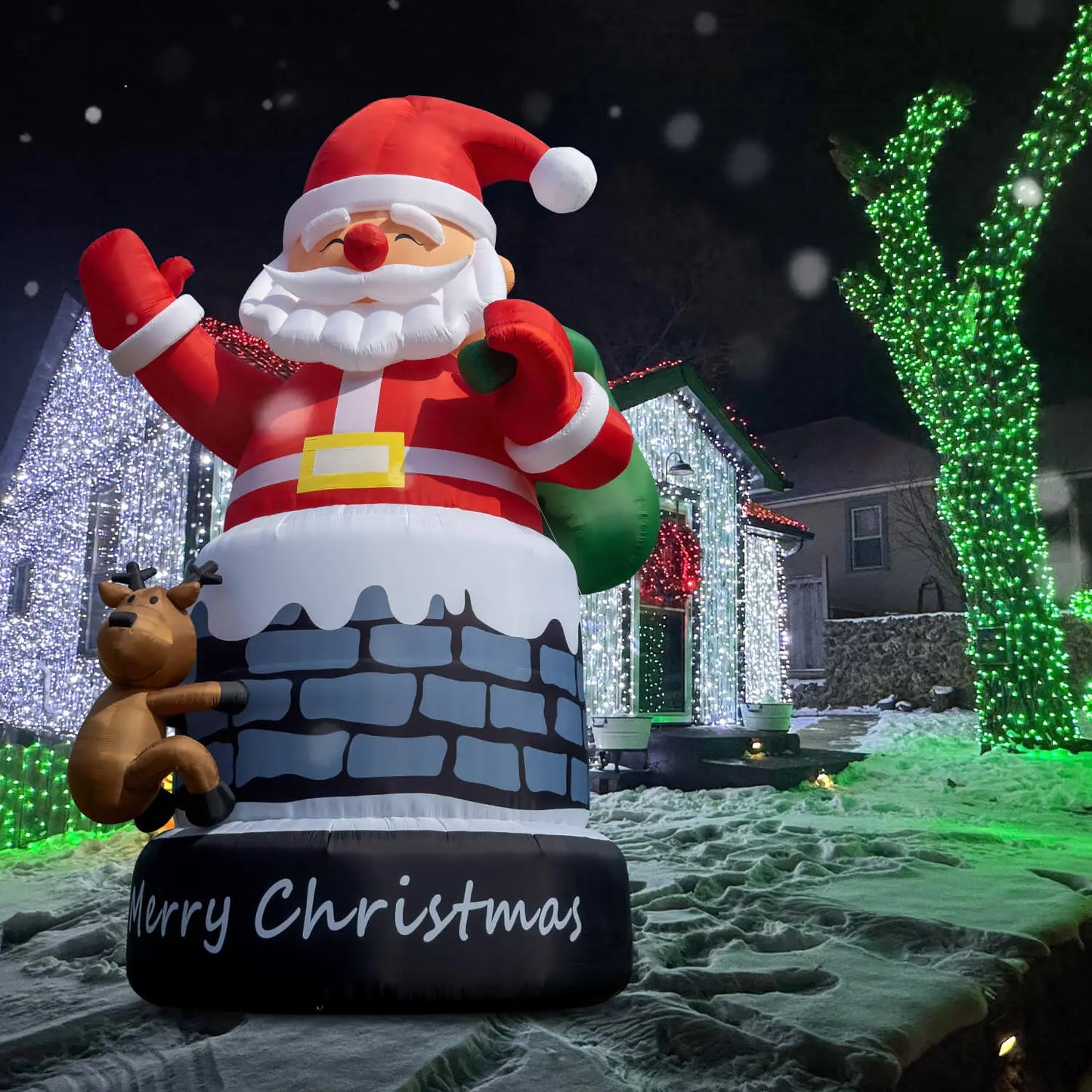 20 / 26 / 33 ft Christmas Inflatable Santa Claus Inflatables Decoration Chimney with Reindeer 3 Size Available Bouncinlife