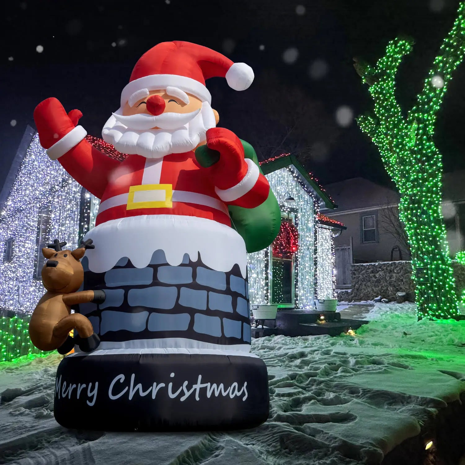 20 / 26 / 33 ft Christmas Inflatable Santa Claus Inflatables Decoration Chimney with Reindeer 3 Size Available Bouncinlife