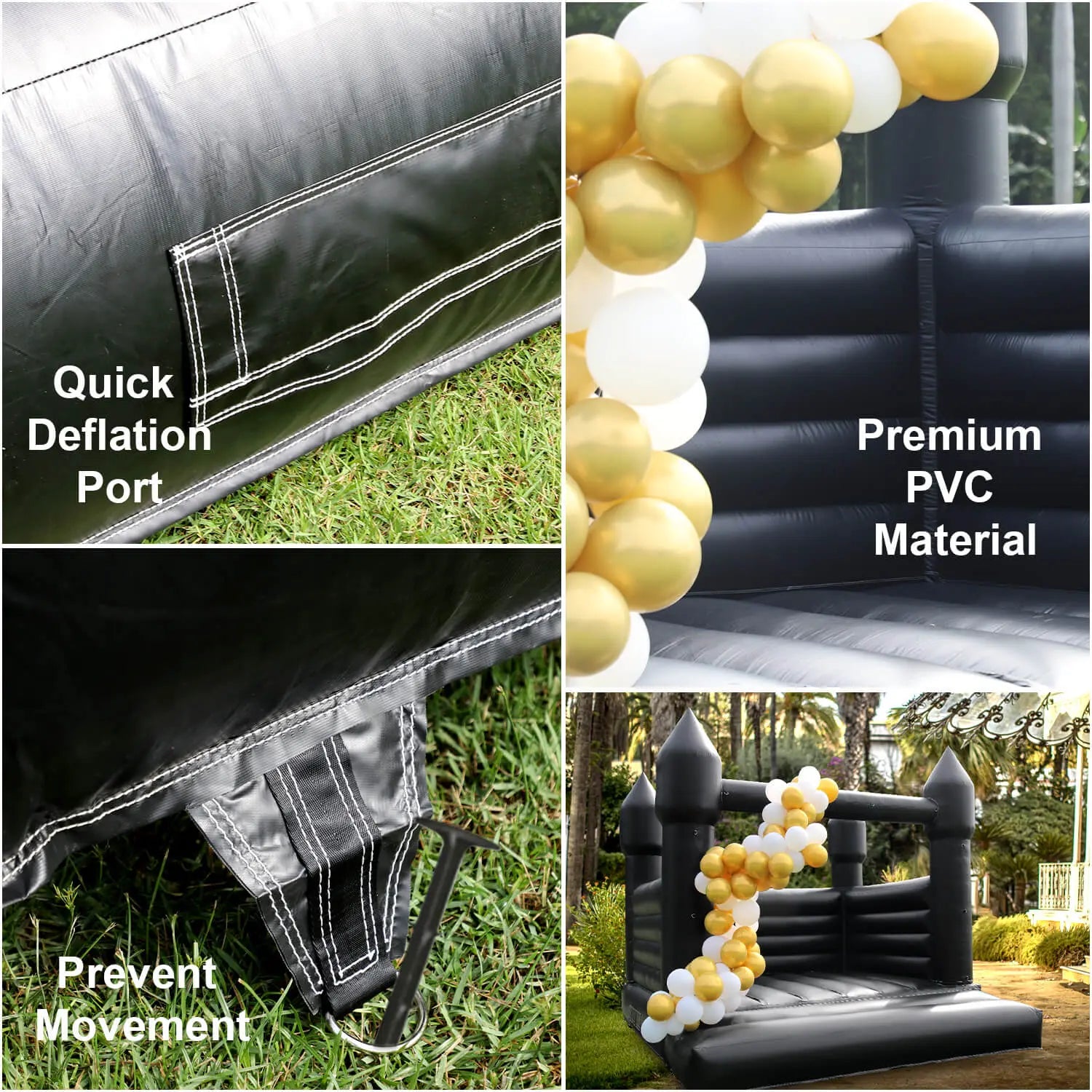 Bouncinlife Black Bounce House for Adults Kids 13.5FT PVC Commercial Grade Jumping Castle for Kids 5-12 with 750W Powerul Blower Bouncinlife