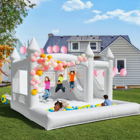 13ft Commercial White Bounce House for Kids White Jumping Castle with Slide & Ball Pool for Biday Backyard Toys Bouncinlife