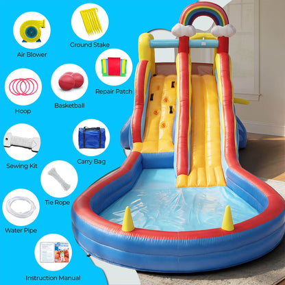 Bouncinlife 20ft Rainbow Inflatable Water Slide for Kids w/ Blower Bouncinlife
