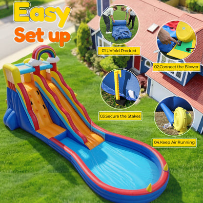 Bouncinlife 20ft Rainbow Inflatable Water Slide for Kids w/ Blower Bouncinlife