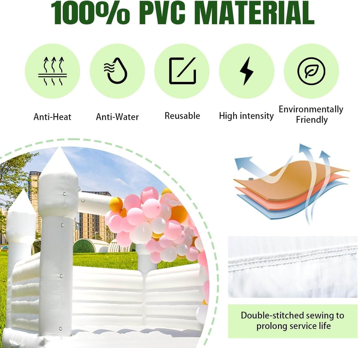 Bouncinlife 13ft PVC Commercial Grade White Bounce House for Wedding & White Bouncy Castle for Birthday Party in Backyard with Inflatable Fan