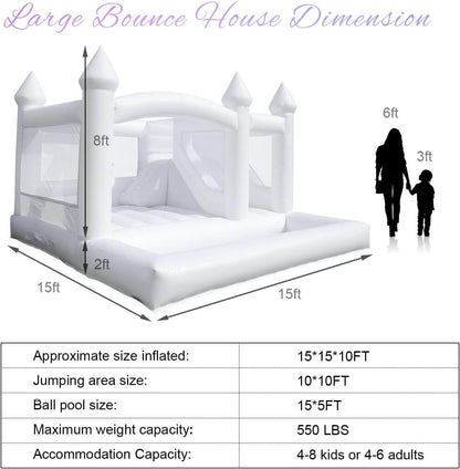 15ft Commercial White Bounce House for Adults with Slide & Ball Pit