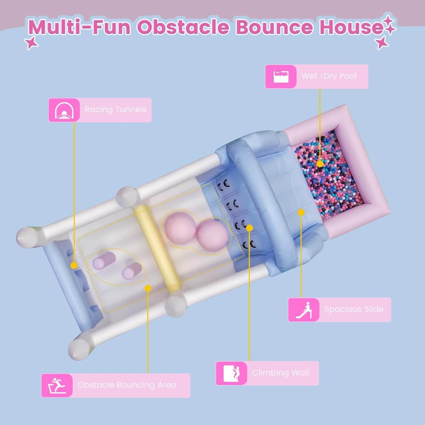 25FT Inflatable Obstacle Course Bounce House for Kids Adults, Large Bounce House for Big Kids 1100W Blower