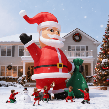 Giant Inflatable Santa Christmas Outdoor Decor with Green Gift Bag 20/26/33/40ft Bouncinlife