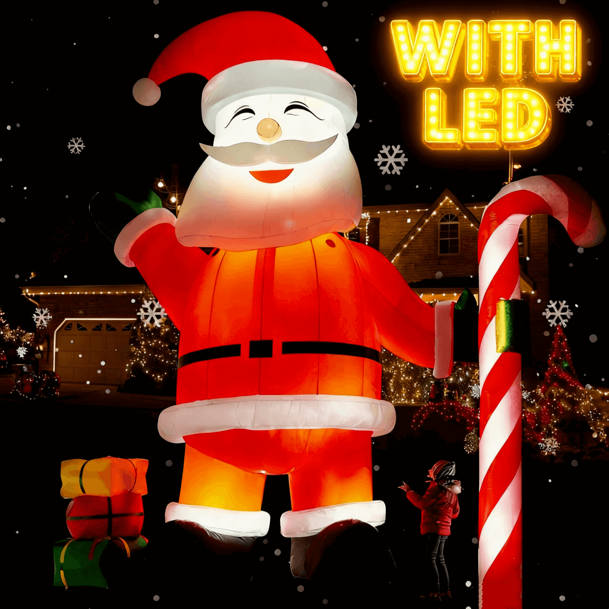 Lighted Christmas Inflatable Santa Claus Built-in LED Light 26/33ft Bouncinlife