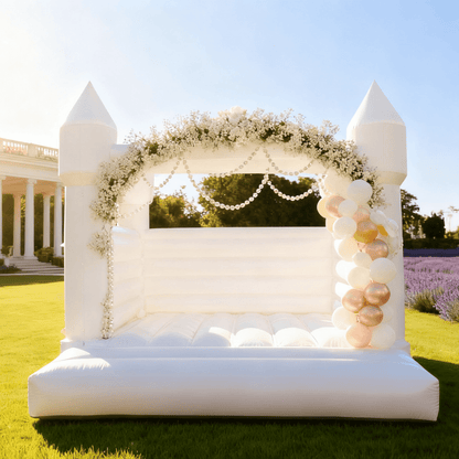 Bouncinlife 13ft PVC Commercial Grade White Bounce House for Wedding & White Bouncy Castle for Birthday Party in Backyard with Inflatable Fan Bouncinlife