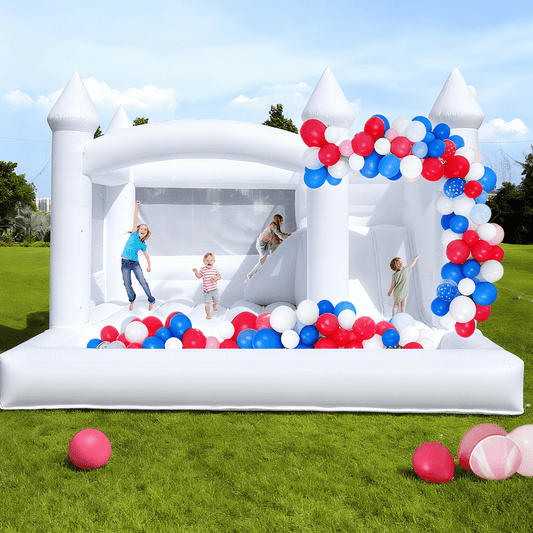 15ft Commercial White Bounce House for Adults with Slide & Ball Pit Bouncinlife