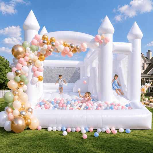 15ft Commercial White Bounce House for Adults with Slide & Ball Pit Bouncinlife