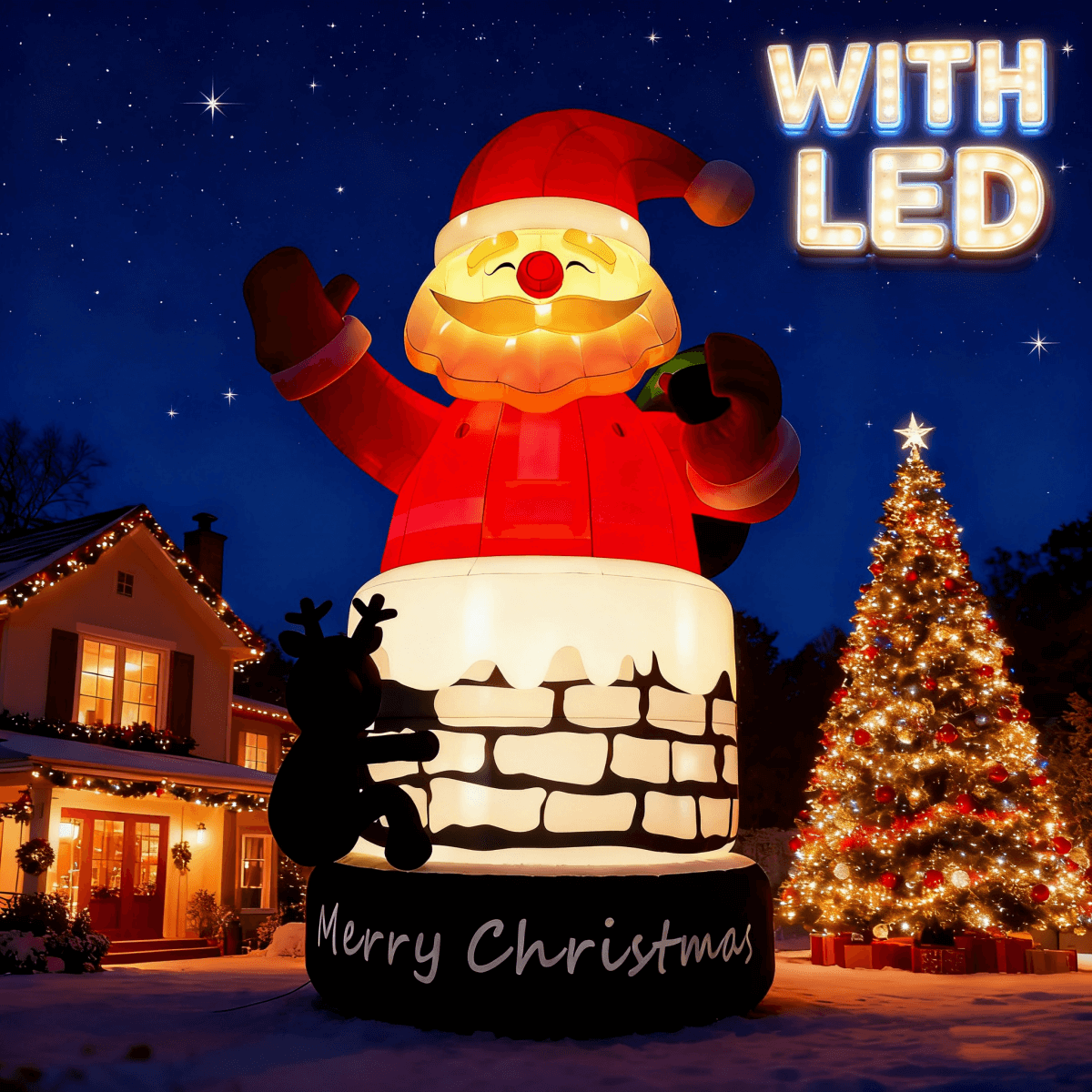 Lighted Christmas Inflatable Santa Built-in LED Light 26/33ft Bouncinlife