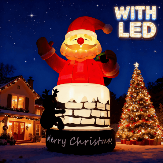 Lighted Christmas Inflatable Santa Built-in LED Light 26/33ft Bouncinlife