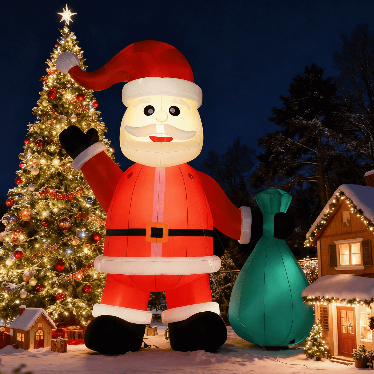 Lighted Christmas Inflatable Santa Built-in LED Light 26/33ft Bouncinlife