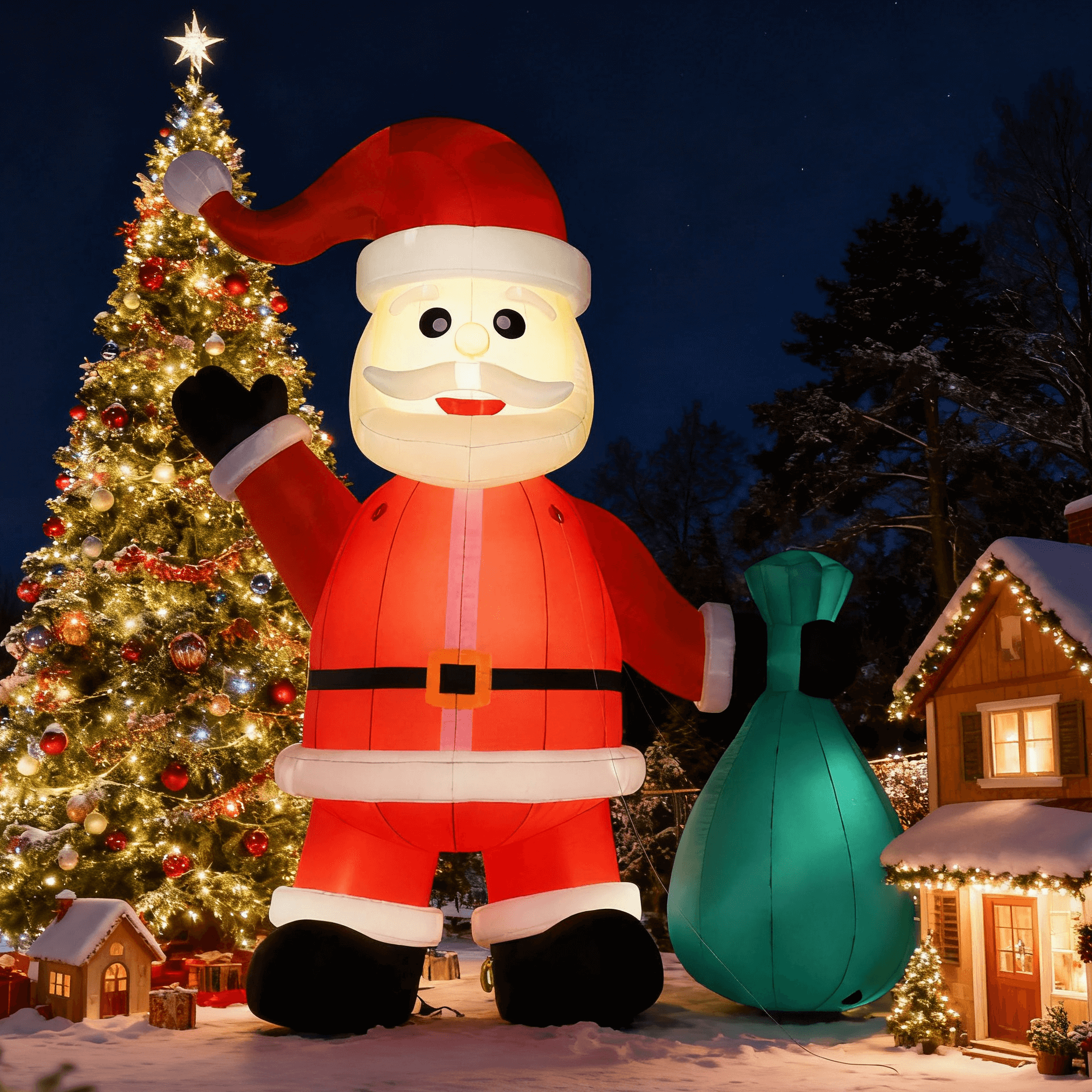 Lighted Christmas Inflatable Santa Built-in LED Light 26/33ft Bouncinlife