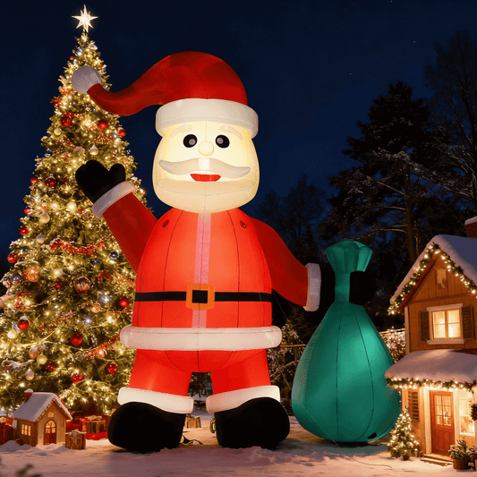 Lighted Christmas Inflatable Santa Built-in LED Light 26/33ft Bouncinlife