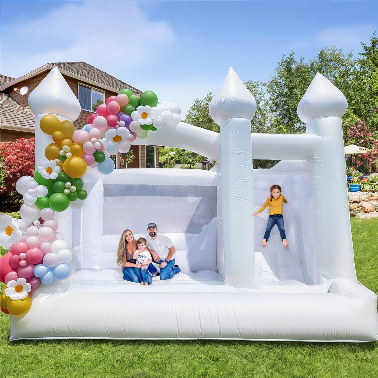 15ft Commercial White Bounce House for Adults with Slide & Ball Pit