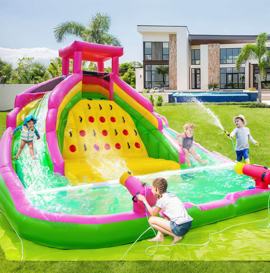 Bouncinlife Inflatable Water Park for Kids 16ft Pvc Waterslide Jumper Double Lane Water Jumping Castle Inflatable Splash Pool for Outdoor Water Play