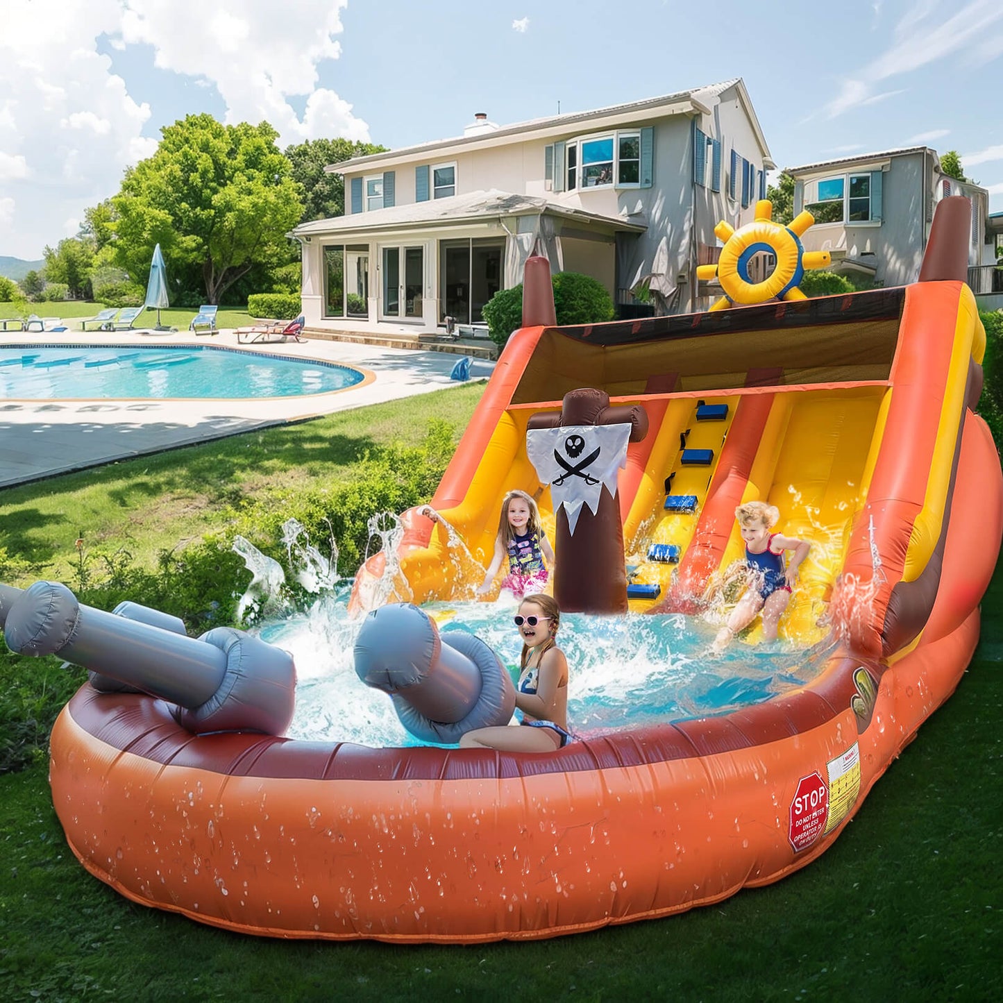 21ft Pirate Commercial Grade Water Slide with Pool for Kids and Adults with Blower