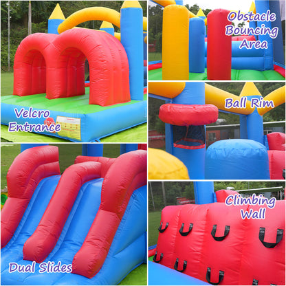 24' Inflatable Obstacle Course Bounce House Inflatable Slide for Kids Adults/with 1100w Blower/ 100% PVC Commercial Bounce House with Slide