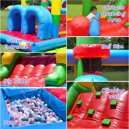 25' Bounce Obstacle Course Inflatable Water Obstacle Course with Slide Wet Dry Pool Interactive Games