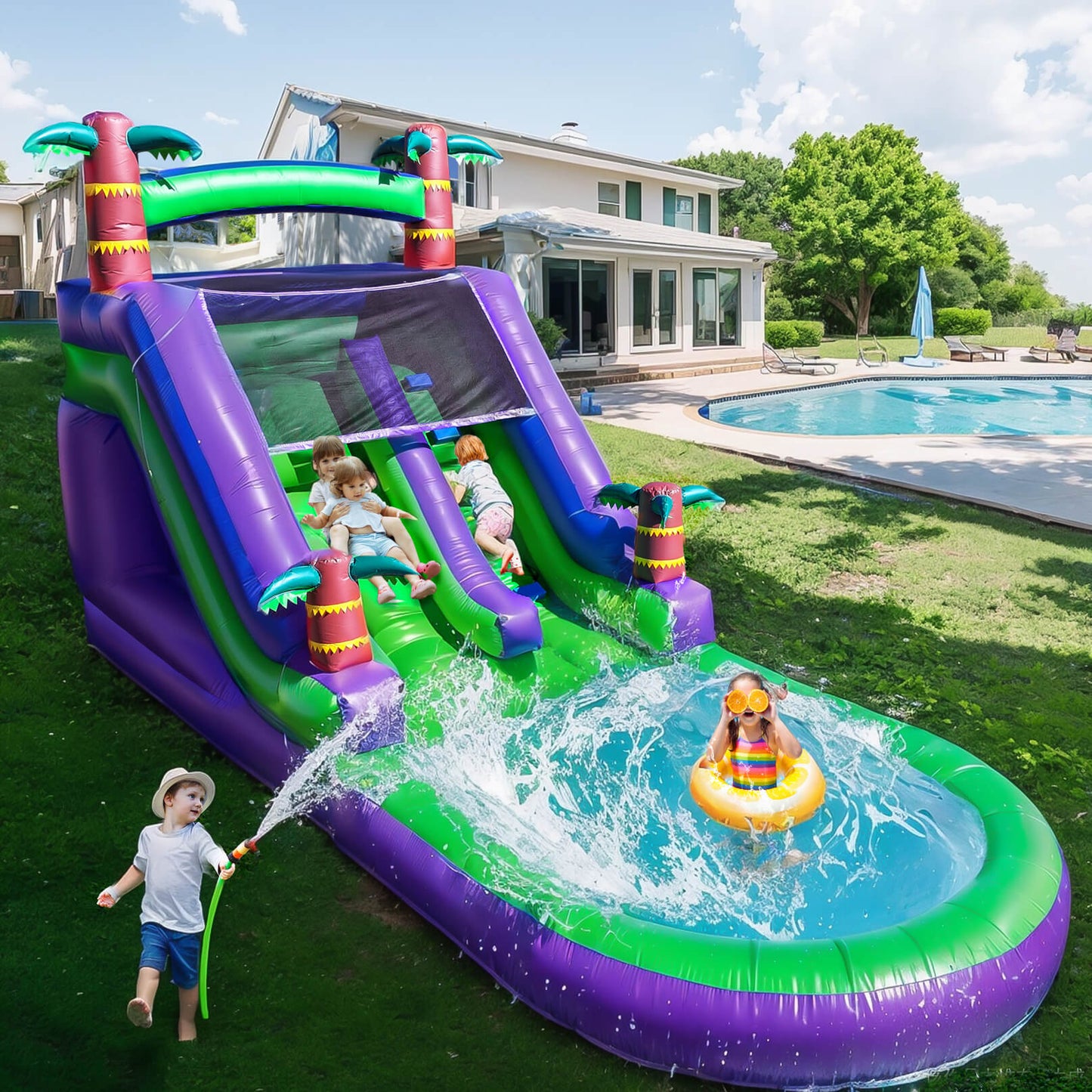 21ft Water Slide Inflatable with Water Spray Pool Bounce House 100% PVC Water Slide for Kids Adults