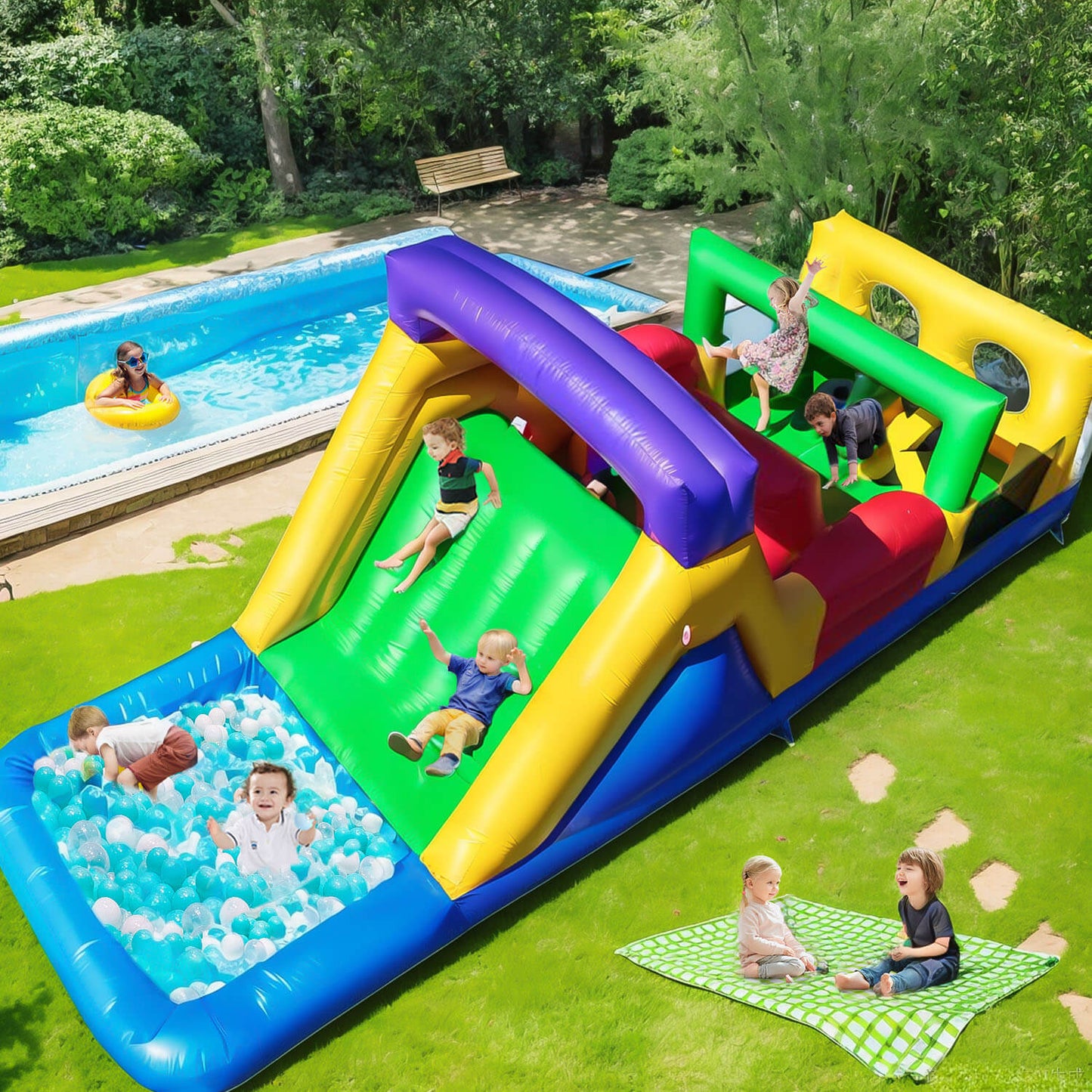 22ft Inflatable Play House Obstacle Course with Blower for Kids